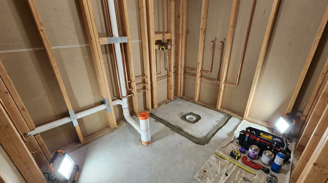 Bathroom rough-in plumbing during remodel by Johns Plumbing LLC in Maryville