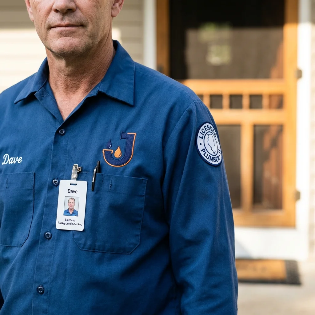 Licensed plumber showing ID badge in Maryville, MO