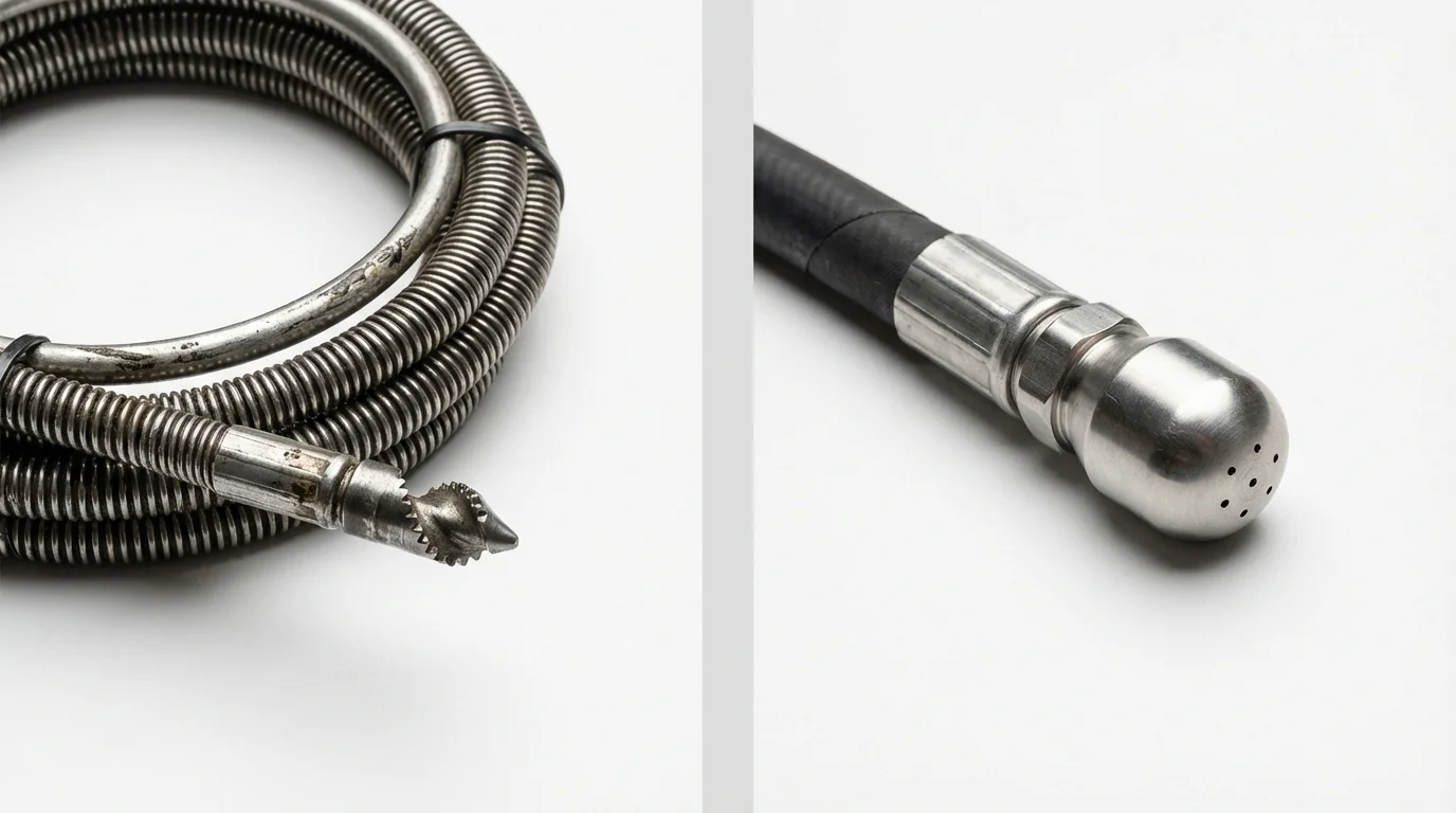 Drain snake cable and hydro jetting nozzle used for drain cleaning in Maryville, MO