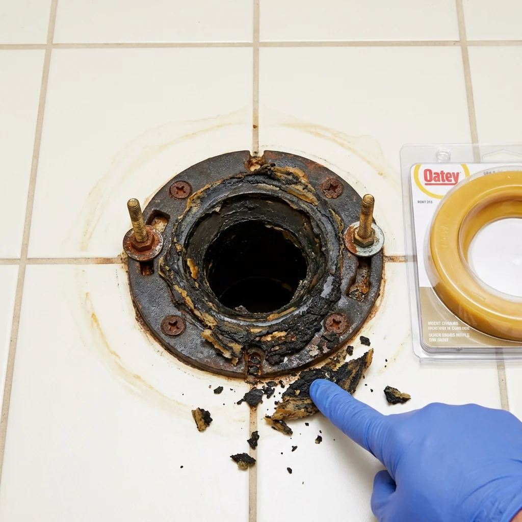 Failed wax ring showing water seepage at the base of a toilet in a Maryville, MO home